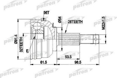 PATRON ШРУС наружн к-кт CHRYSLER: CIRRUS, SEBRING 95-99, DODGE: STRATUS 95-99, PLYMOUTH: BREEZE 95-99 - С ABS (PCV9529)