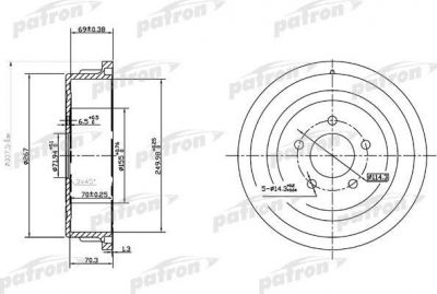 PATRON Барабан тормозной задн CHRYSLER: VOYAGER II 95-01, PLYMOUTH: VOYAGER 95-01 (PDR1482)