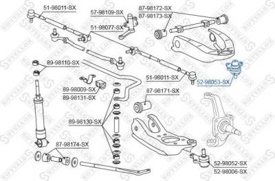Stellox 52-98053-SX несущий / направляющий шарнир на TOYOTA HILUX II пикап (LN8_, RN5_, LN6_, YN6_, YN5_, LN5_, RN6_)