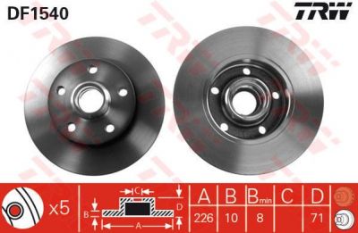 TRW DF1540 Диск тормоз.зад.VW Golf III 2,0i/GTI16v:2,8VR6 91-97: Passat 2,8VR6:1,9TDI 91-9 (357615601B)