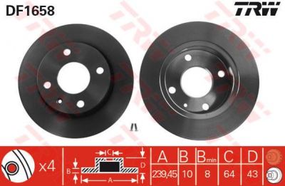 TRW DF1658 тормозной диск на FORD FIESTA фургон (FVD)