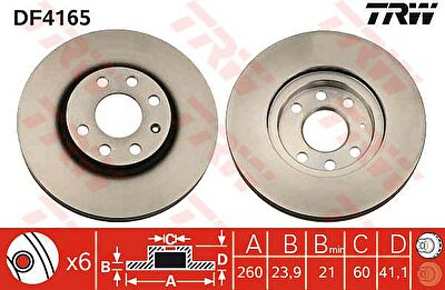 TRW DF4165 Диск тормозной OPEL CORSA C 00-/MERIVA 03-10/COMBO 00-/TIGRA 04- передний (569000)