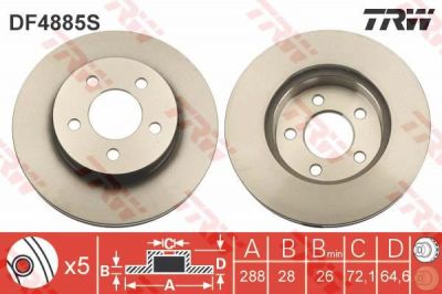 TRW DF4885S Диск тормозной перед. JEEP Cherokee//Liberty 2,4-3,7L 01-> (288x28mm) (52128247AA)