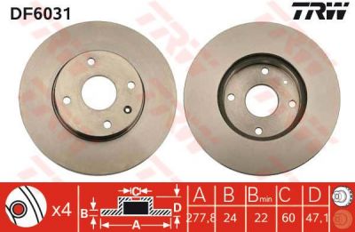TRW DF6031 Диск тормозной CHEVROLET EPICA 2.0-2.5 05- передний вент.D=278мм (96329364)