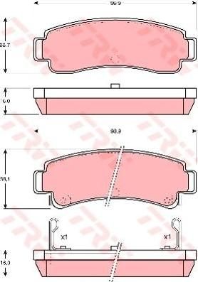 TRW GDB1014 Колодки тормозные зад. NISSAN Sunny III 1,4-2,0L 90-95 (44060-58Y86)