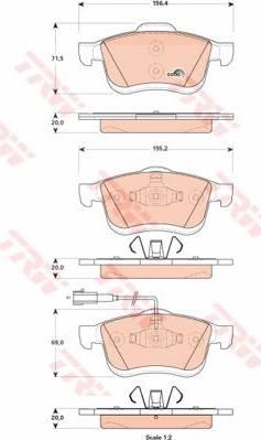 TRW GDB1864 Тормозные колодки передние FIAT DOBLO 1.4/1.6/1.3D/1.6D/1.9D/2.0D (77365396)