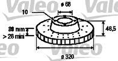 VALEO Диск тормозной передний AUDI A6 C5 97-04 320x25mm (8E0615301AD, 197198)