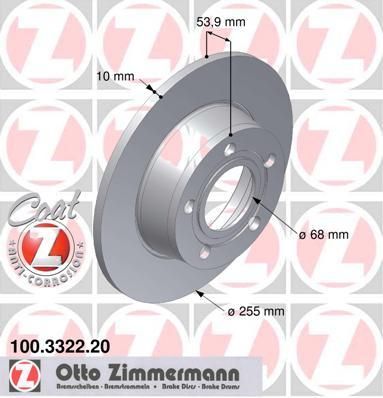 ZIMMERMANN ДИСК ТОРМ AUDI A6 QUATTRO/AVANT ЗАД 97/05-<< (100.3322.20)
