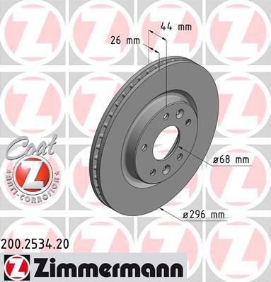 ZIMMERMANN Диск торм.пер. Nissan QASHQAI (J11, J11_) 13> заказ не менее 2 единиц (200.2534.20)