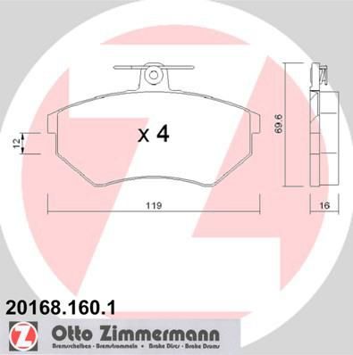 Zimmermann 20168.160.1 комплект тормозных колодок, дисковый тормоз на VW PASSAT Variant (3A5, 35I)