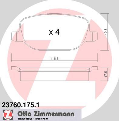 Zimmermann 23760.175.1 комплект тормозных колодок, дисковый тормоз на ALFA ROMEO SPIDER (939_, 939)