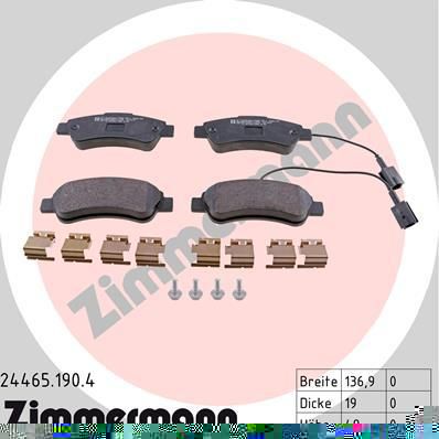 Zimmermann 24465.190.4 комплект тормозных колодок, дисковый тормоз на FIAT DUCATO c бортовой платформой/ходовая часть (250, 290)