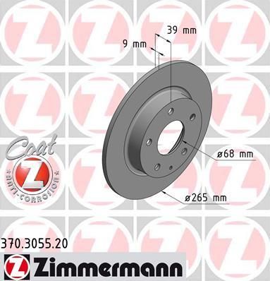 ZIMMERMANN Диск торм. зад. Mazda 3 (BM) Skyaktiv 13> заказ не менее 2 единиц (370.3055.20)