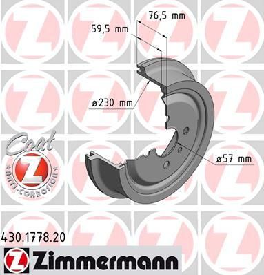 Zimmermann 430.1778.20 тормозной барабан на OPEL KADETT E универсал (35_, 36_, 45_, 46_)