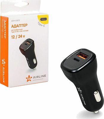 Airline ACH-CQC3 автомобильный адаптер USB Type-C PD и USB QC 3.0, 12/24 В