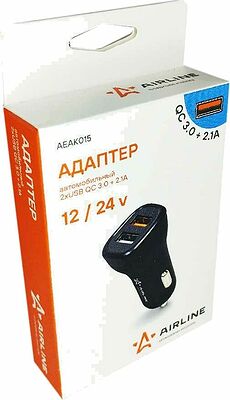 Airline AEAK015 автомобильный адаптер 2 × USB, QC 3.0 и 2,1 А, в прикуриватель 12/24 В