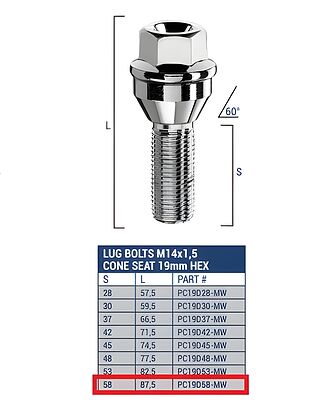 Bimecc PC19D58-MW Болт CH19 14X1.5X58 60° Кон. Подвижная шайба