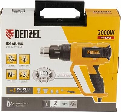 Denzel 28007 фен технический HG-2000E, 2000 Вт, 50–650 °C, LCD-дисплей