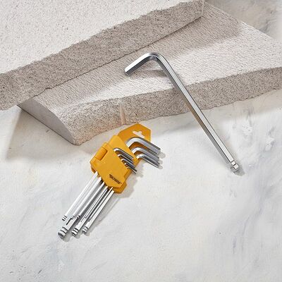 Kranz KR-12-5211 Набор ключей имбусовых HEX KRANZ 1,5-10 мм, CrV, 9 шт., удлиненные, с шаром