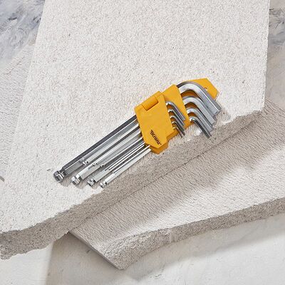 Kranz KR-12-5211 Набор ключей имбусовых HEX KRANZ 1,5-10 мм, CrV, 9 шт., удлиненные, с шаром
