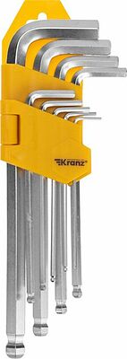 Kranz KR-12-5211 Набор ключей имбусовых HEX KRANZ 1,5-10 мм, CrV, 9 шт., удлиненные, с шаром