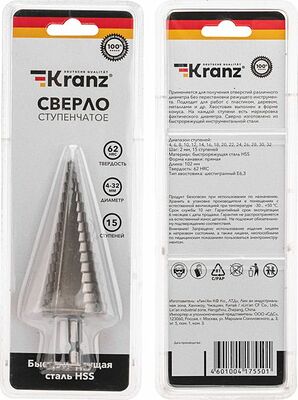 Kranz KR-12-6603 Сверло по металлу ступенчатое 4,0-32,0мм, 102мм, 62 HRC KRANZ