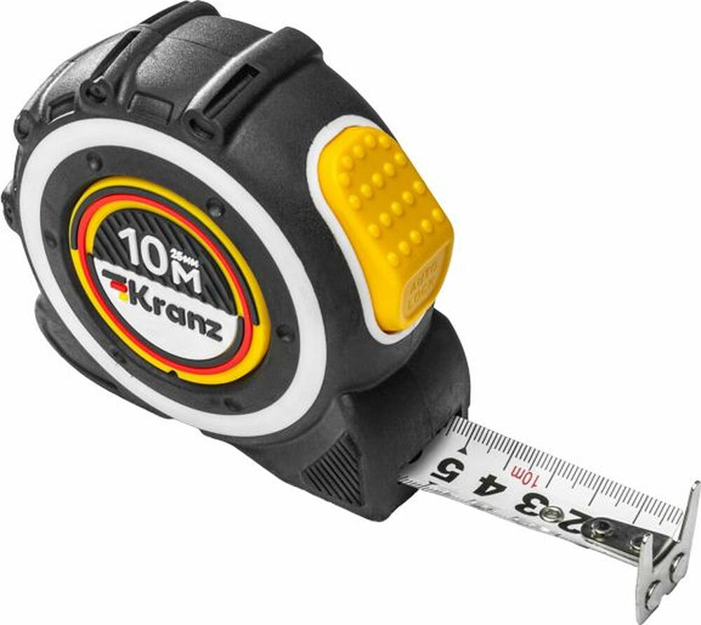 Kranz KR-12-9024 Рулетка Selbstfixierung, 10м x 25мм, магнитный двухсторонний зацеп, нейлон, двухсторонняя шкала, автоматическая фиксация KRANZ