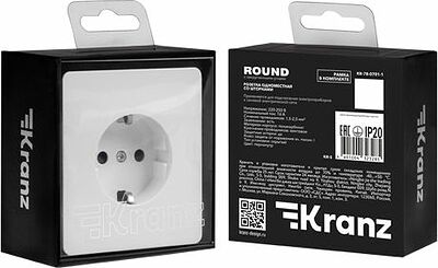 Kranz KR-78-0701-1 Розетка ROUND 1-ая с/з с/у, со шторками 16А перламутр KRANZ
