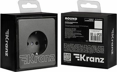Kranz KR-78-0701-2 Розетка ROUND 1-ая с/з с/у, со шторками 16А титан KRANZ