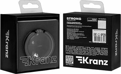 Kranz KR-78-0702-5 Розетка STRONG 1-ая с/з с/у, со шторками и крышкой 16А антрацит KRANZ