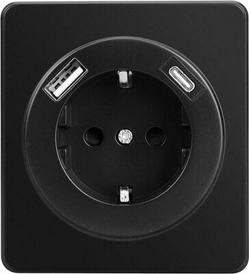 Kranz KR-78-0704-3 Розетка ROUND 1-ая с/з с/у з/ш 16А с USB A+C быстрой зарядки 5В/3А оникс KRANZ