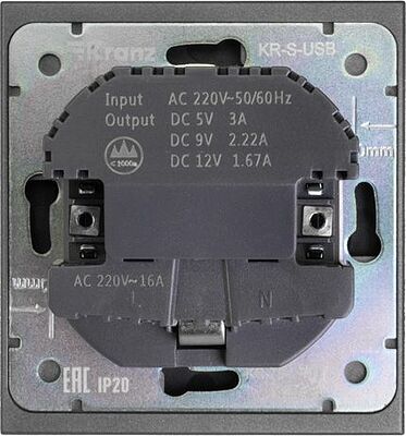 Kranz KR-78-0704-6 Розетка STRONG 1-ая с/з с/у з/ш 16А с USB A+C быстрой зарядки 5В/3А графит KRANZ