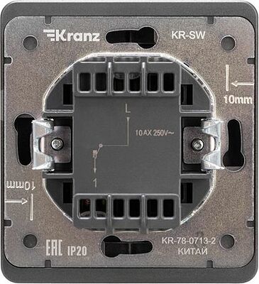 Kranz KR-78-0713-2 Выключатель ROUND 1 кл с подсветкой 10А с/у титан KRANZ
