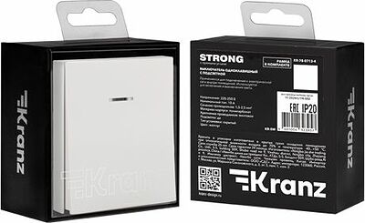 Kranz KR-78-0713-4 Выключатель STRONG 1 кл с подсветкой 10А с/у жемчуг KRANZ