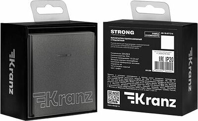 Kranz KR-78-0713-6 Выключатель STRONG 1 кл с подсветкой 10А с/у графит KRANZ