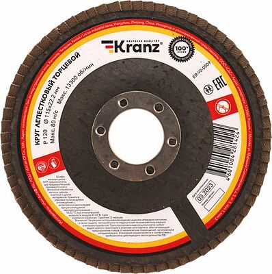 Kranz KR-90-0009 Круг лепестковый торцевой, P120, 115х22,2мм KRANZ