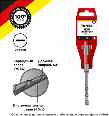 Kranz KR-91-0006 Бур по бетону 6x110x50мм SDS PLUS KRANZ