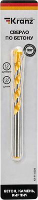 Kranz KR-91-0308 Сверло по бетону 10х120мм, цилиндрический хвостовик KRANZ
