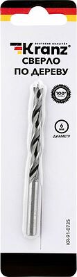 Kranz KR-91-0735 Сверло по дереву 6х90 мм, цилиндрический хвостовик Kranz
