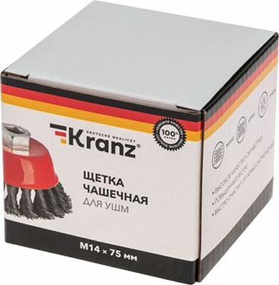 Kranz KR-91-1251 Щетка чашечная для УШМ, крученая стальная проволока, 75мм, М14 KRANZ