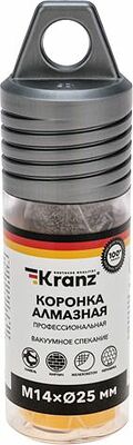 Kranz KR-92-1012 Коронка алмазная профессиональная по керамограниту и железобетону М14, вакуумное спекание, 25мм, для УШМ KRANZ