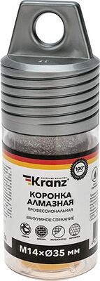 Kranz KR-92-1017 Коронка алмазная профессиональная по керамограниту и железобетону М14, вакуумное спекание, 35мм, для УШМ KRANZ
