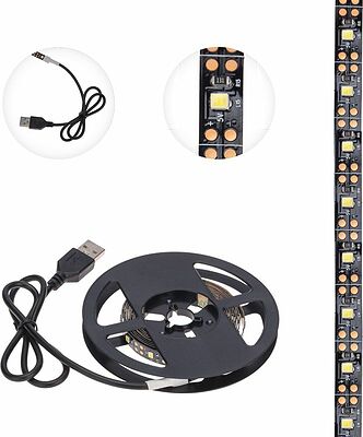 LAMPER 141-2001 Лента светодиодная 5В, SMD2835, 4,8Вт/м, 60 LED/м, 6500K, 8мм, 2м, с USB коннектором, черная, IP20 LAMPER