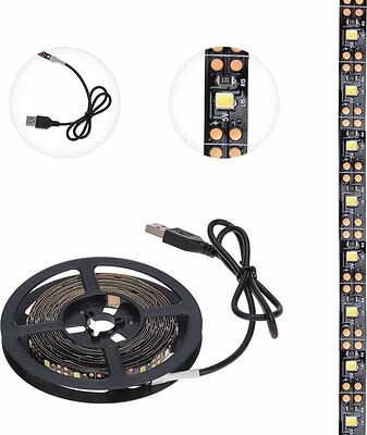 LAMPER 141-2003 Лента светодиодная 5В, SMD2835, 4,8Вт/м, 60 LED/м, 6500K, 8мм, 3м, с USB коннектором, черная, IP20 LAMPER