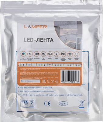 LAMPER 141-2032 Лента светодиодная 12В, SMD3030, 10,5Вт/м, 30 LED/м, RGB, 10мм, 3м, с разьемом для контроллера 4PIN, IP20 LAMPER