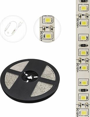 LAMPER 141-365 Лента светодиодная 12В, SMD2835, 9,6 Вт/м, 120 LED/м, 6500К, 8мм, 5м, IP65 LAMPER