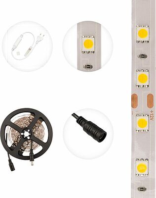 LAMPER 141-466 Лента светодиодная 12В, SMD5050, 14,4Вт/м, 60 LED/м, 3000K, 10мм, 5м, IP20 LAMPER