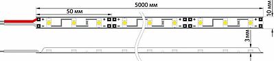 LAMPER 141-496 Лента светодиодная 12В, SMD5050, 14,4Вт/м, 60 LED/м, 3000К, 10мм, 5м, IP65 LAMPER