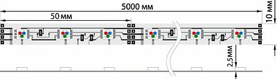 LAMPER 141-499 Лента светодиодная 12В, SMD5050, 14,4Вт/м, 60 LED/м, RGB, 10мм, 5м, IP65 LAMPER