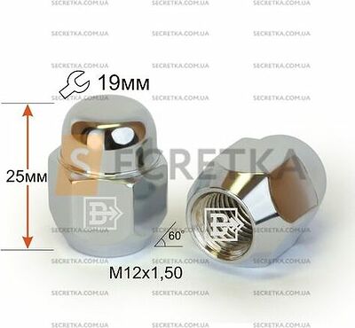 Матрикс 601145 Cr колёсная гайка M12×1,5×25, конус 60°, ключ 19 мм